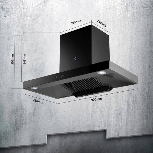 KAFF CHIMNEY ELECTRA DHC 90 ( BLACK ) FILTERLESS DRY HEAT AUTO CLEAN