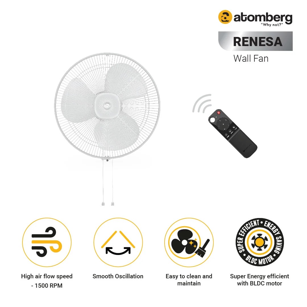 ATOMBERG 16" RENESA REMOTE CONTROL BLDC WALL FAN(White)