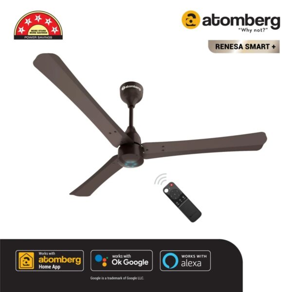 ATOMBERG 48″ RENESA SMART + REMOTE CONTROL CEILING FAN (Earth Brown)