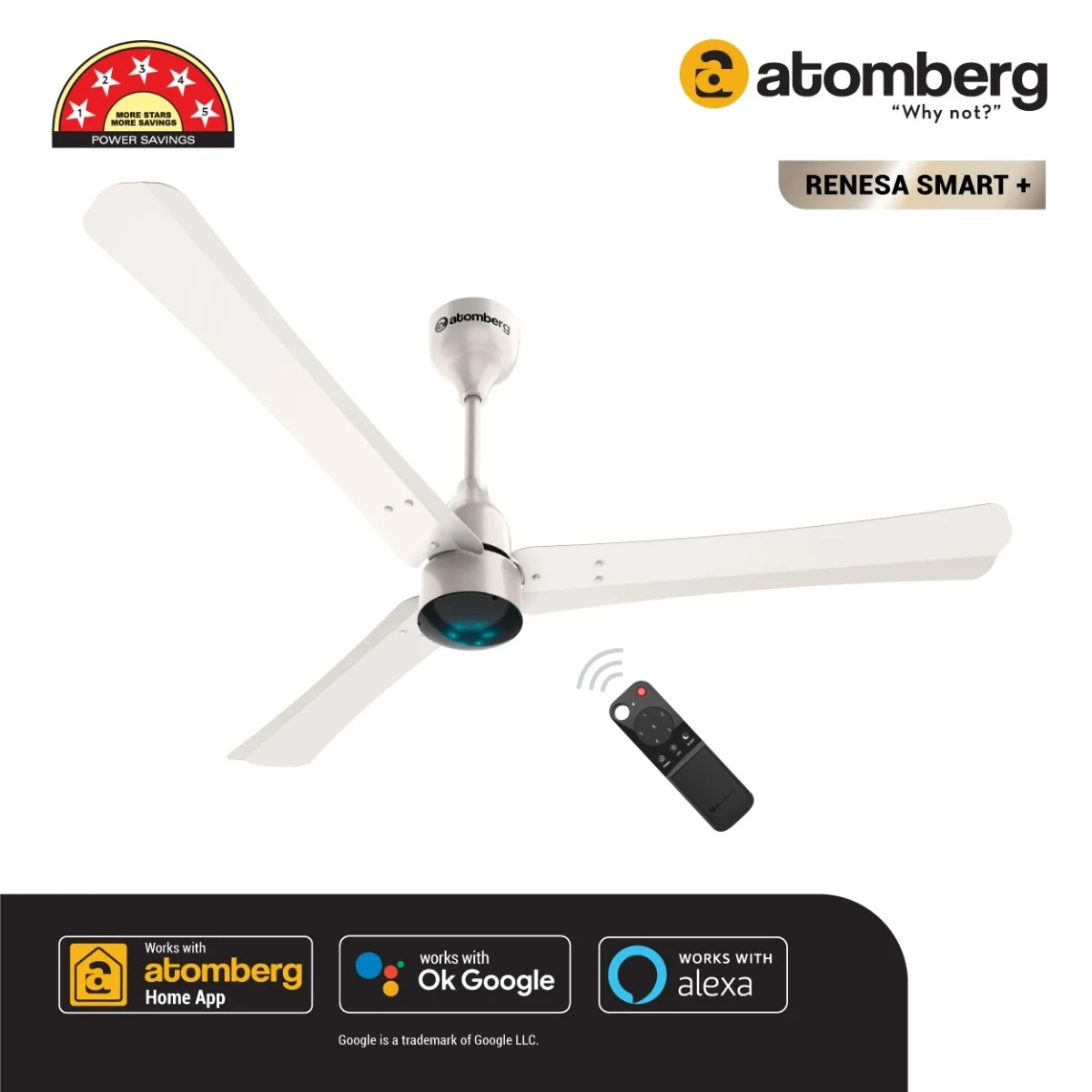 ATOMBERG 48″ RENESA SMART + REMOTE CONTROL CEILING FAN (Pearl White)