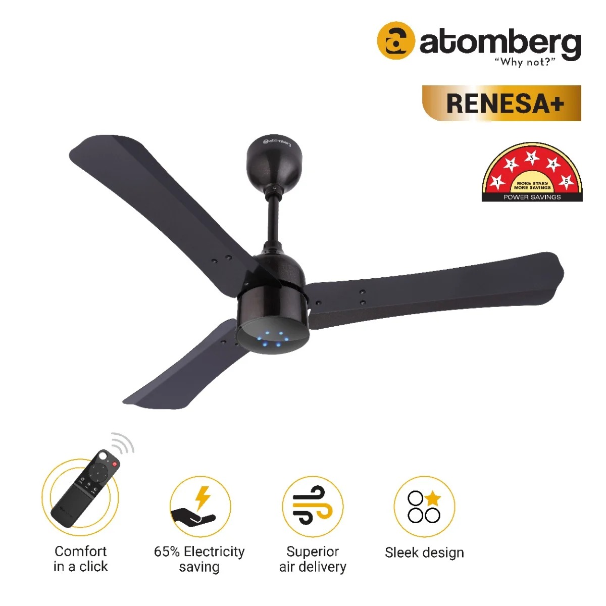 ATOMBERG 36" RENESA+ REMOTE CONTROL CEILING FAN (Earth Brown)