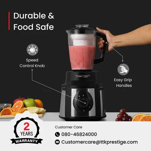 Prestige Endura 1000 W Mixer Grinder, 6 Jars (1500 ml, 1000 ml, 1500 ml, 450 ml) (Black, Silver)