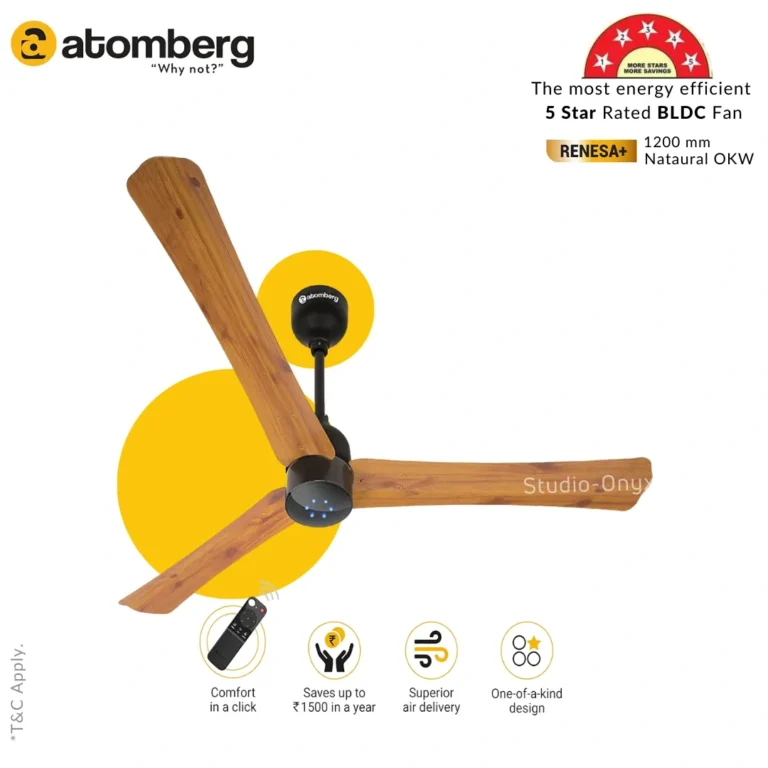 Atomberg 36″ Renesa+ Remote Control Ceiling Fan (Golden Oakwood)