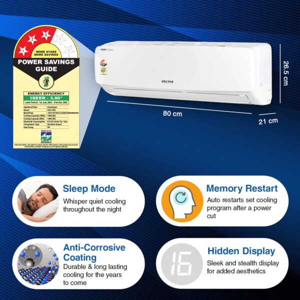 Voltas 1 Ton 3 Star Inverter Split Ac (123v Vectra Elegant)